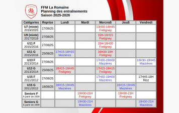 📅 Planning des entraînements – Saison 2025-2026 ⚽